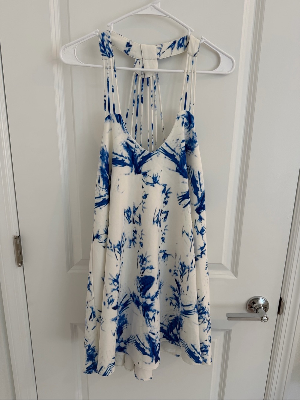 Lucy Paris Blue & White Floral Halter Dress XS | Open Back | Flowy Summer Dress